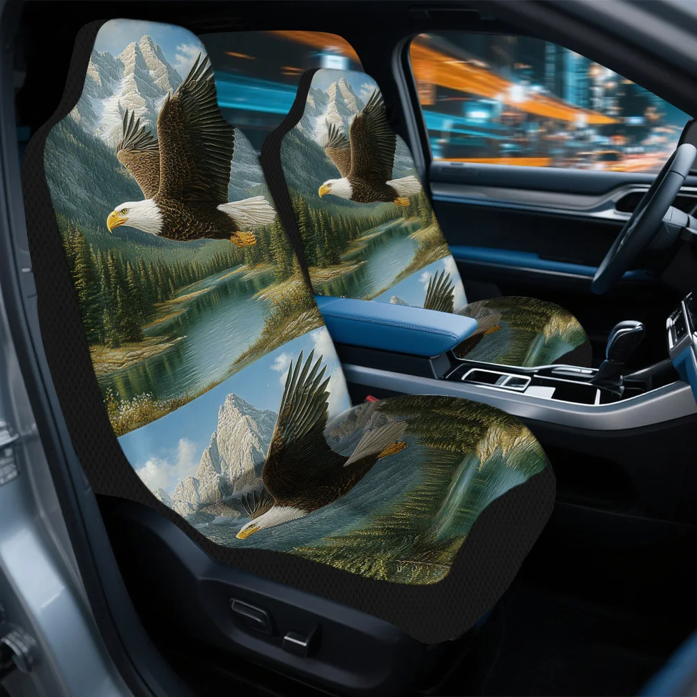 2pcs Eagle Soaring Over Mountains Car Seat Covers Compatible For Most Cars - Fit All-Season Front & Rear Seat Protectors, Durabl
