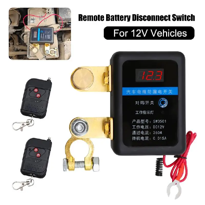 DC 12V Remote Battery Disconnect Switch 260A Kill Switch Automatic Power Off Prevent Battery Drain With Remote For Car Truck SUV