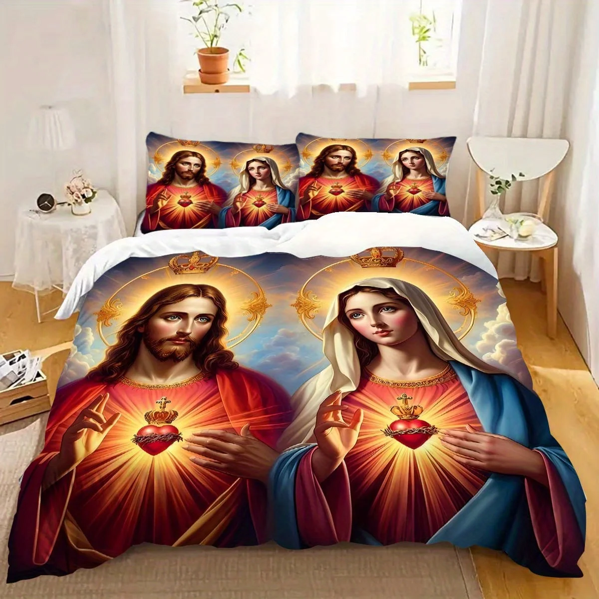 

3 шт. креативный узор Иисуса и матери, постельное белье, дышащий и мягкий, подходит для всех сезонов, износостойкий полиэстер
