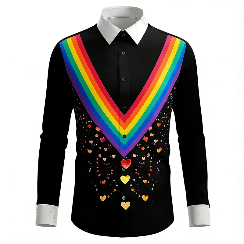 New men's long sleeved shirt with lipstick print pattern 3D printing design, men's lapel high-definition casual top