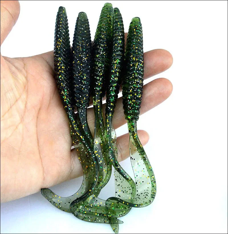 Caminhada Peixe 5 Pçs Cauda Longa Isca De Pesca Isca Macia 13cm 6g Rosca Única Foice Caudas Minhoca Iscas Artificiais Para Baixo