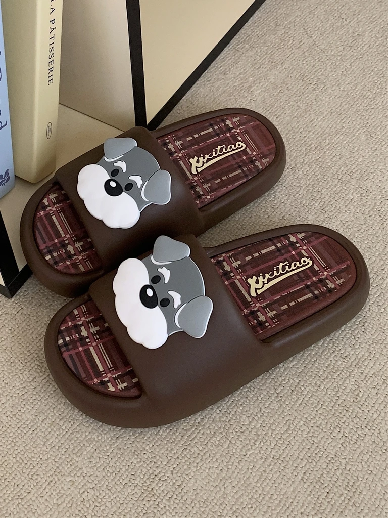

Cute Little Dog Couple Slippers Indoor Casual Anti-Slip Summer Outdoor Men Women Flat Sandals Comfortable Home Slippers