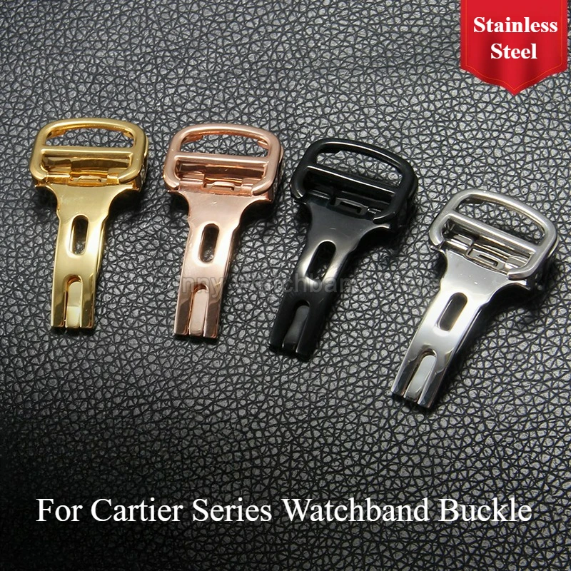 For Cartier Ballon Bleu Tank Santos PASHA Black 12 16 18 20mm Stainless Steel Folding Clasp Watch Accessories Rustproof Sturdy