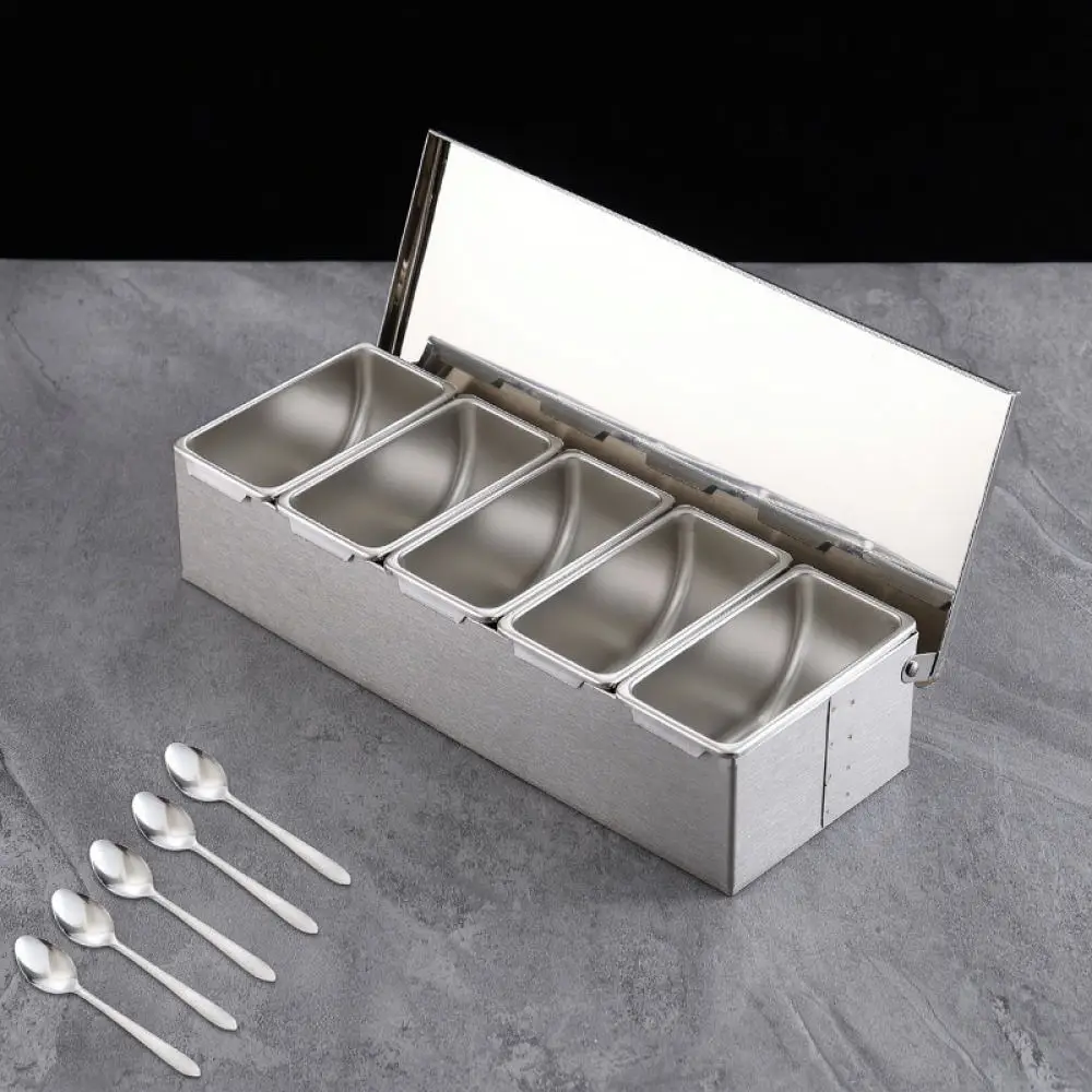 Stainless Steel Spice Container Box Modern Kitchen Organizer For Condiments Salt Sugar Herb Cooking Storage Supplies