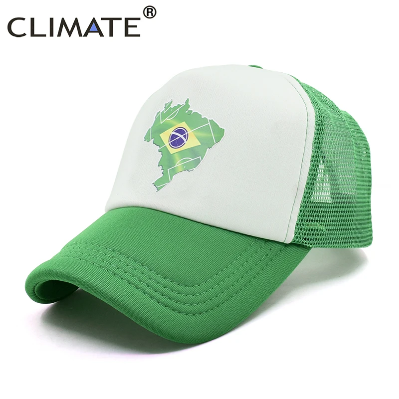 CLIMATE Brazil Cap Brazilian Brazil Flag Map Trucker Cap National Football Fans Team Green Sport Hat Cap Cool Summer Mesh Cap