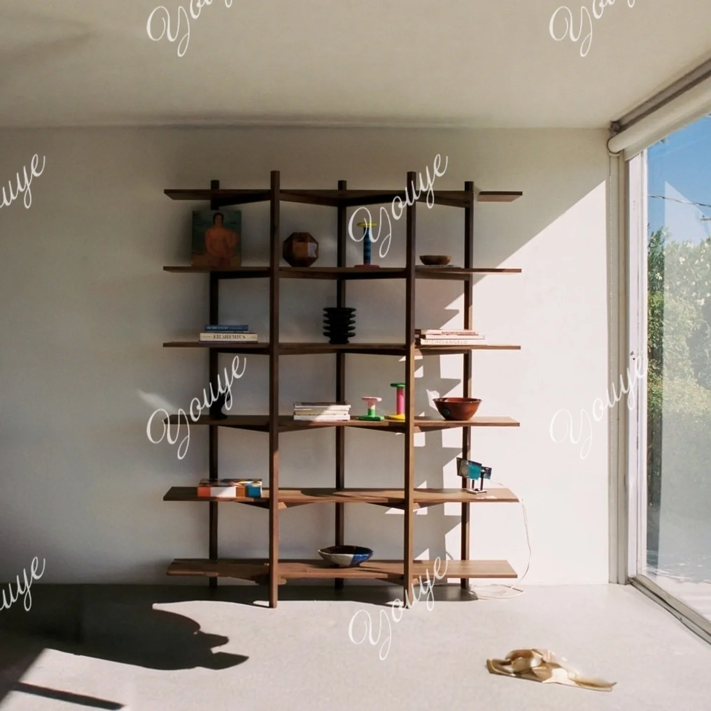 Pure solid wood bookshelf floor-to-ceiling simple Bogu shelf log storage shelf simple retro custom display rack