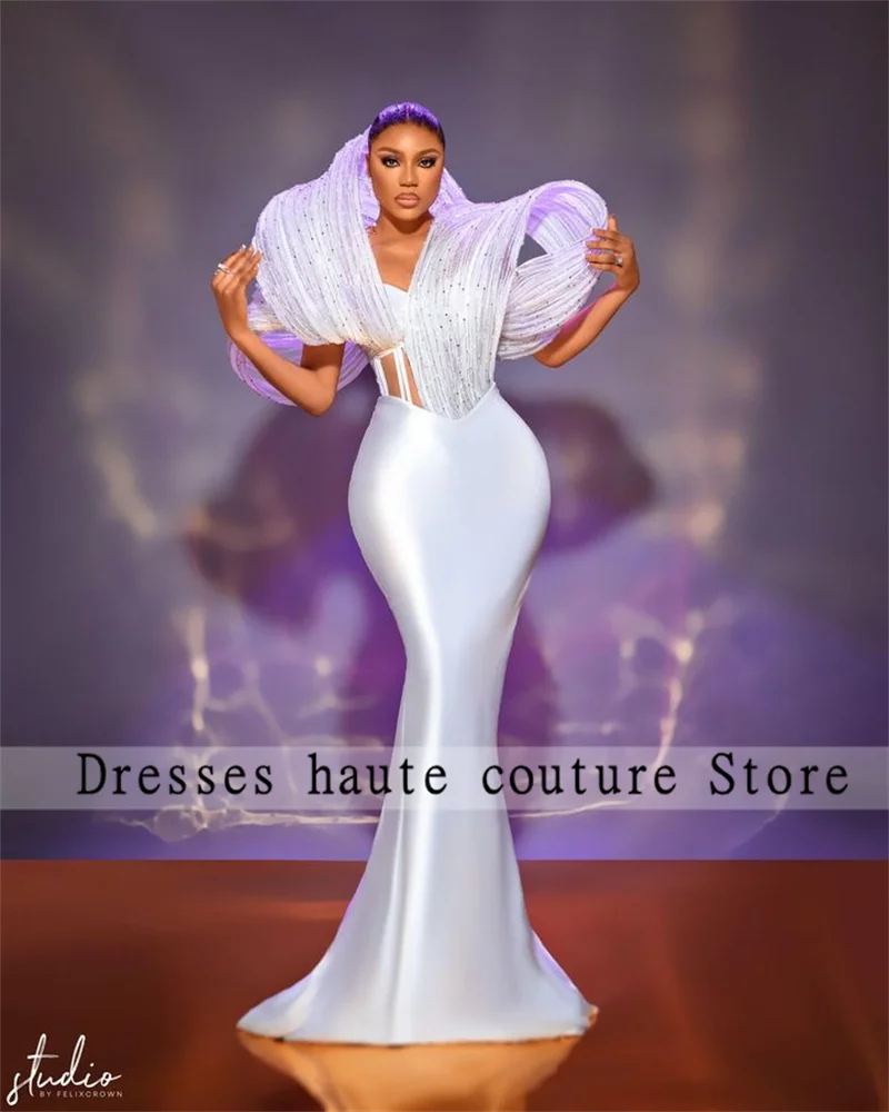 Aso Ebi White Evening Dresses African Women Formal Dresses For Women 2025 Tulle Ruched Off The Shoulder Elegant Dress Customized