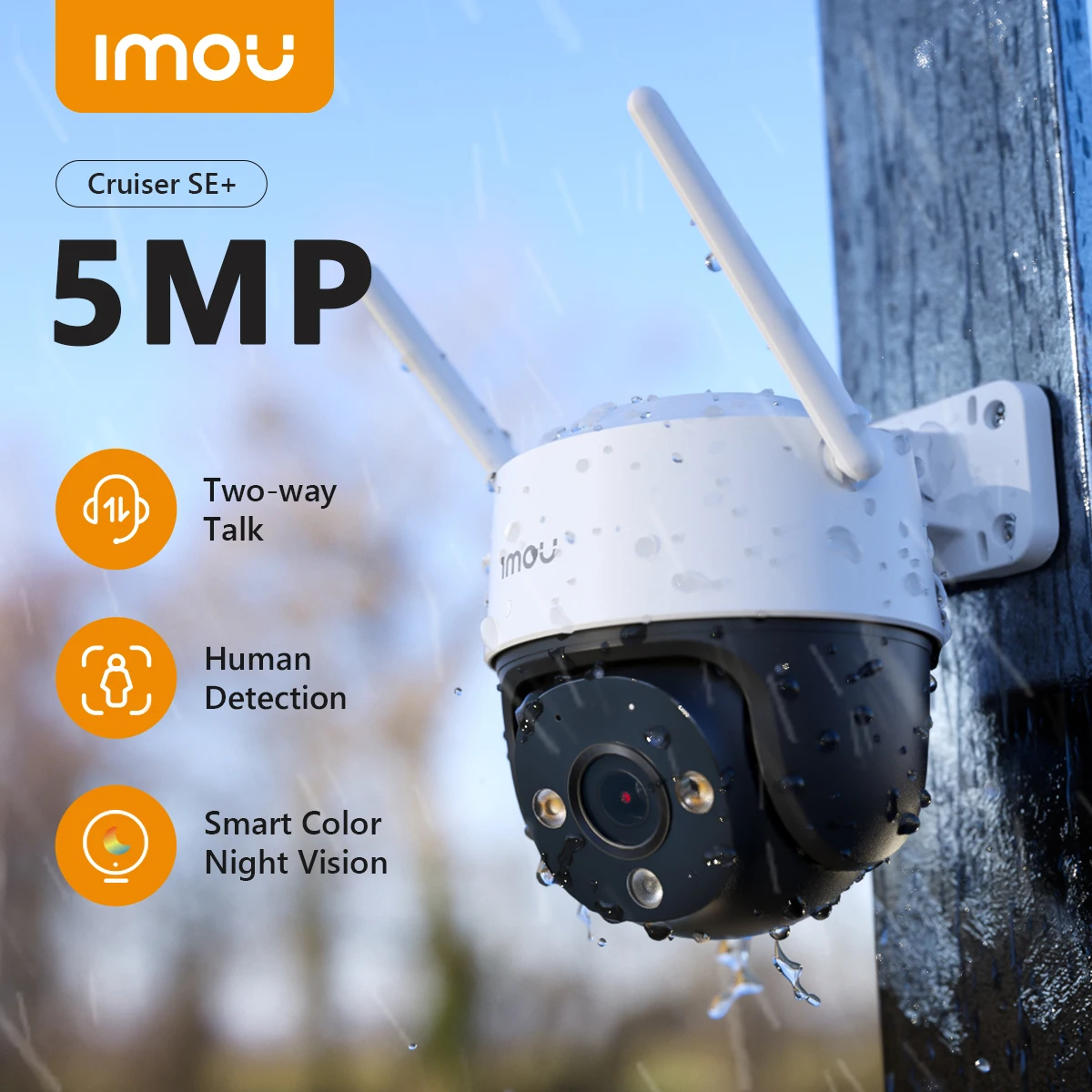 IMOU Cruiser SE+ 5MP 3K WiFi Camera Dual Antenna Outdoor IP66 Weatherproof Full Color Tracking Camera AI Human Detection Camera