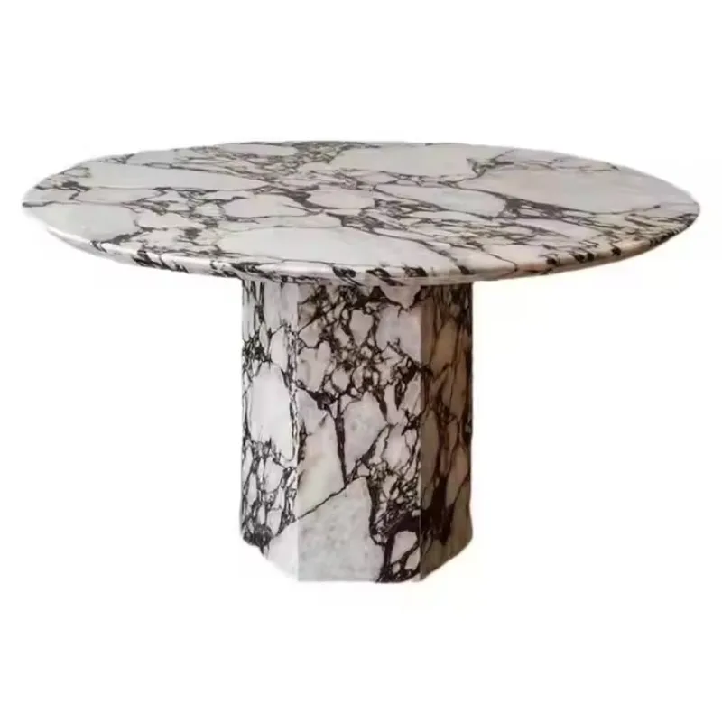 Nordic Style Home Furniture Artificial Calacatta Viola Round Marble Dining Table for Dining Room Restaurant Apartment Luxury