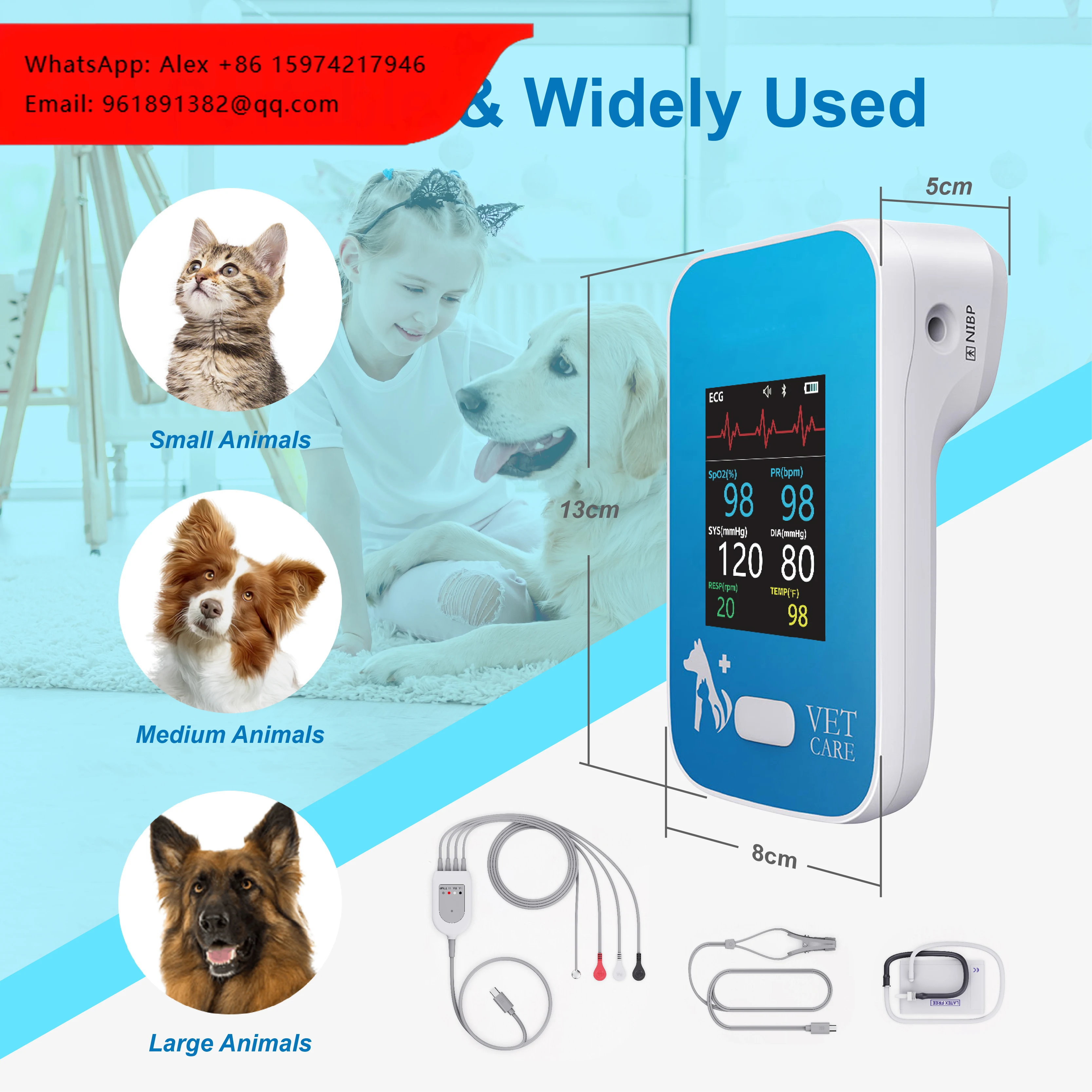 

BERRY AM6200 Wireless Veterinary Monitoring Device Built-In Battery 1 Year Warranty-Pet Diagnostic Vital Signs Monitor Pressure