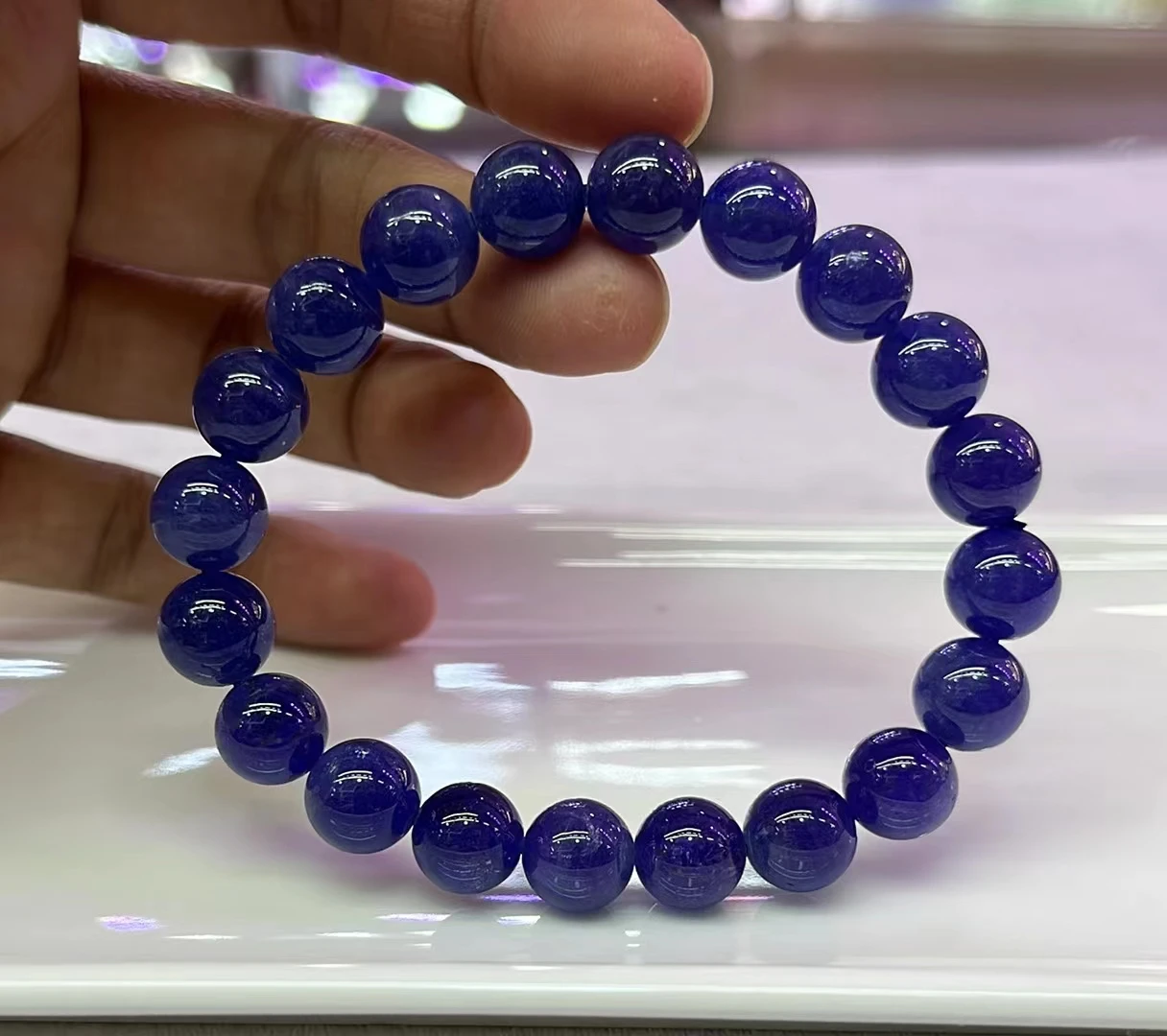 

Natural Deep Blue Tanzanite Tanzania Round Beads Bracelet Women Men 9.8mm Tanzanite Jewelry Beads Wealthy Stone Rare AAAAAAA