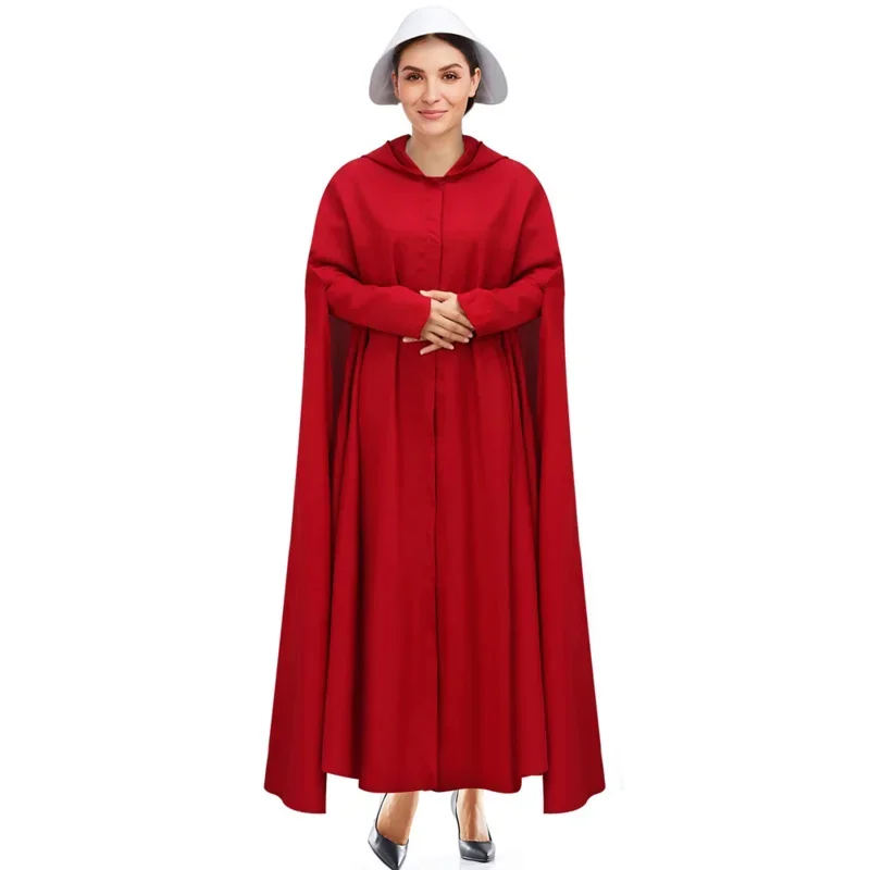 Disfraz de The Handmaid's Tale para mujer, capa de Color rojo, sombrero blanco, accesorios para fiesta de Carnaval y Halloween, novedad de 2024