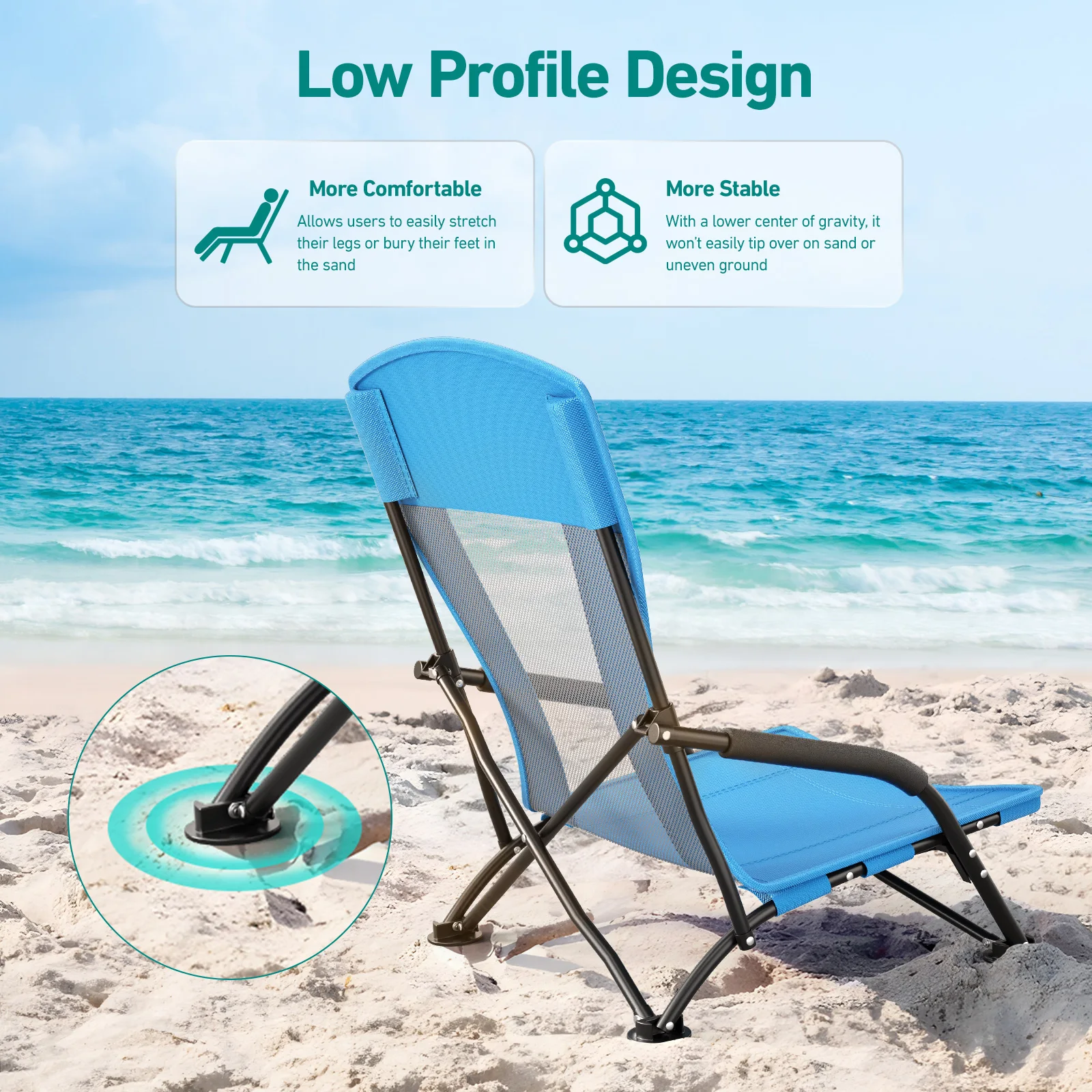 Strandstuhl, Strandliege, klappbarer Campingstuhl, Klappstuhl mit Tragetasche, bis zu 120 kg, aus robustem Oxford-Gewebe, blau