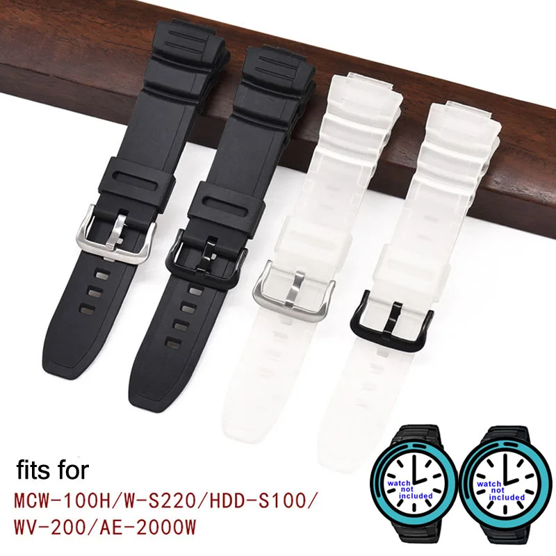 Resin Watch Strap Bracelet for Casio MCW-100H 110H WV-200 AE-2000 2100 W-S220 HDD-S100 Watch Band TPU Rubber Wristband Belt