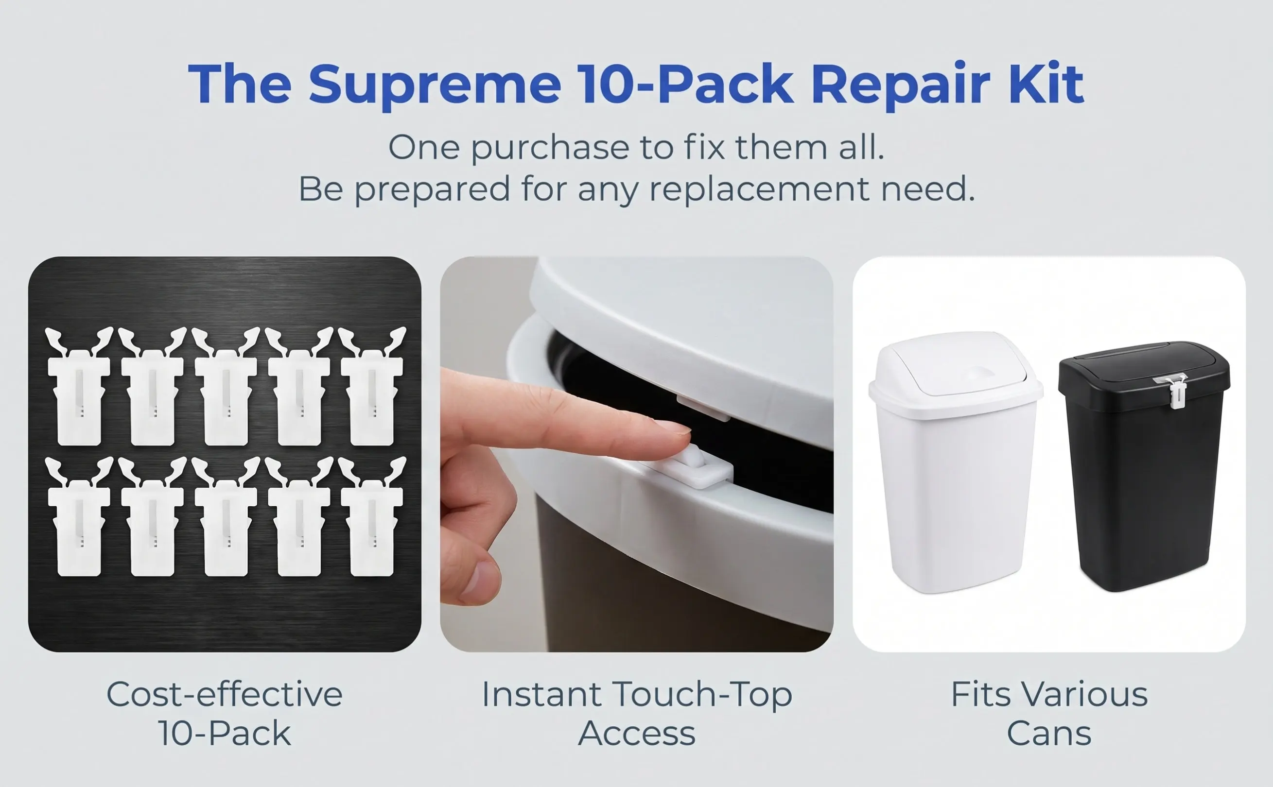 10Sets Trash Can Lid Locks Replacement Buckles ABS Iron Press Latch for Touch-Top Garbage Bin Home Office Public