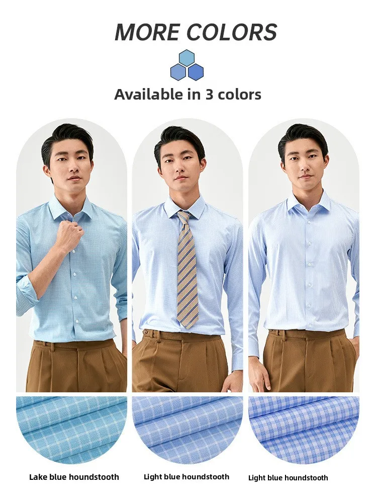 Hengyuanxiang Men's Long Sleeve Shirt Casual Business Style Autumn New Standard Fit Polyester Blend Men's Shirt Checkered Pat...