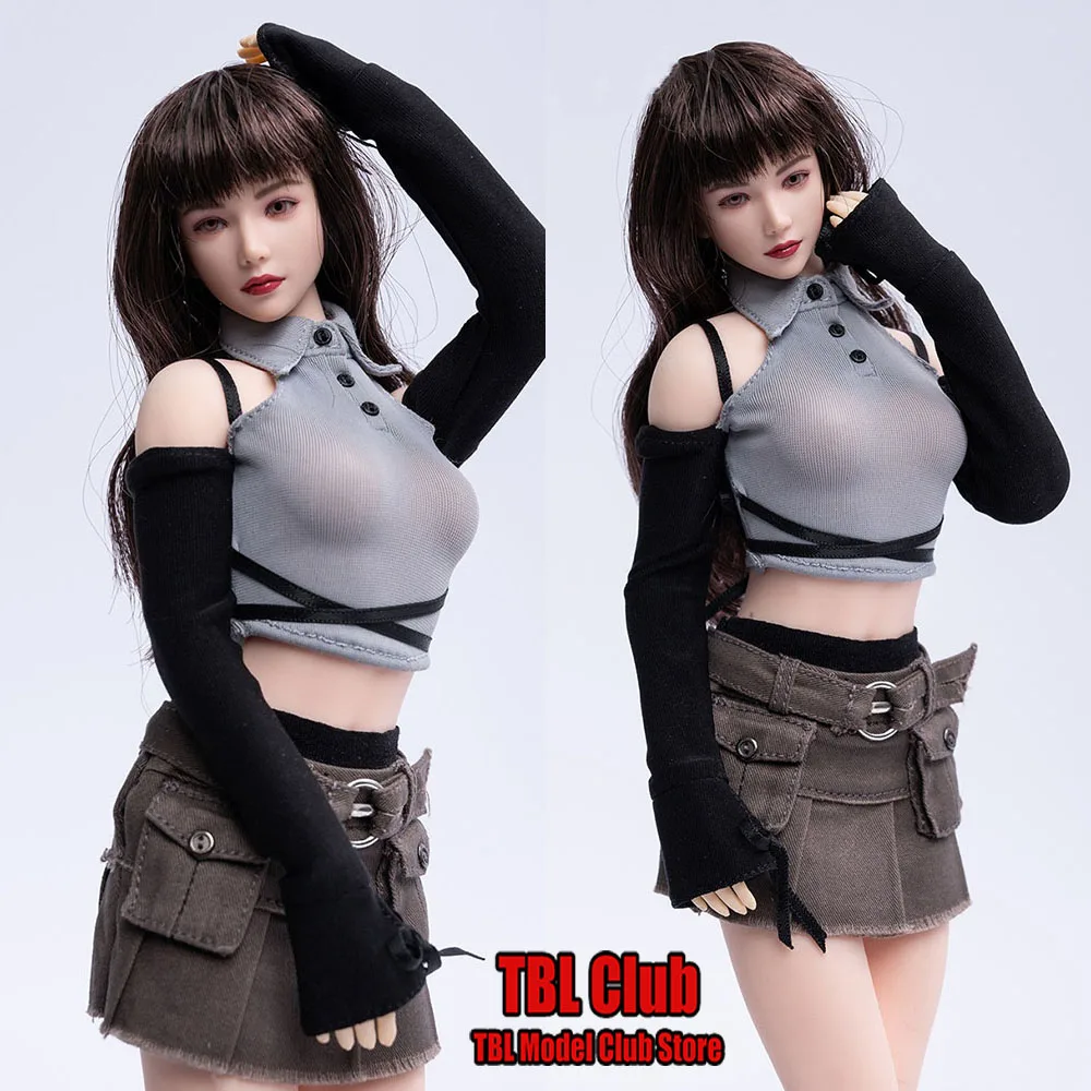 Toysce 1/6 Female Soldier Crop Tops Off Shoulder Outfit High Collar T-shirt Short Dress Trend Set Fit 12inch Action Figure Mode