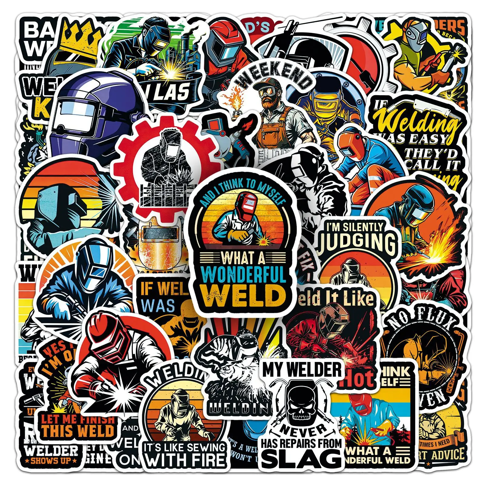50 Stück Schweißer-Graffiti-Aufkleber, Berufs-Kreativitäts-Cartoon-Aufkleber, DIY-Gepäck-, Telefon-, Gitarren-, Kühlschrank-Aufkleber, wasserdicht