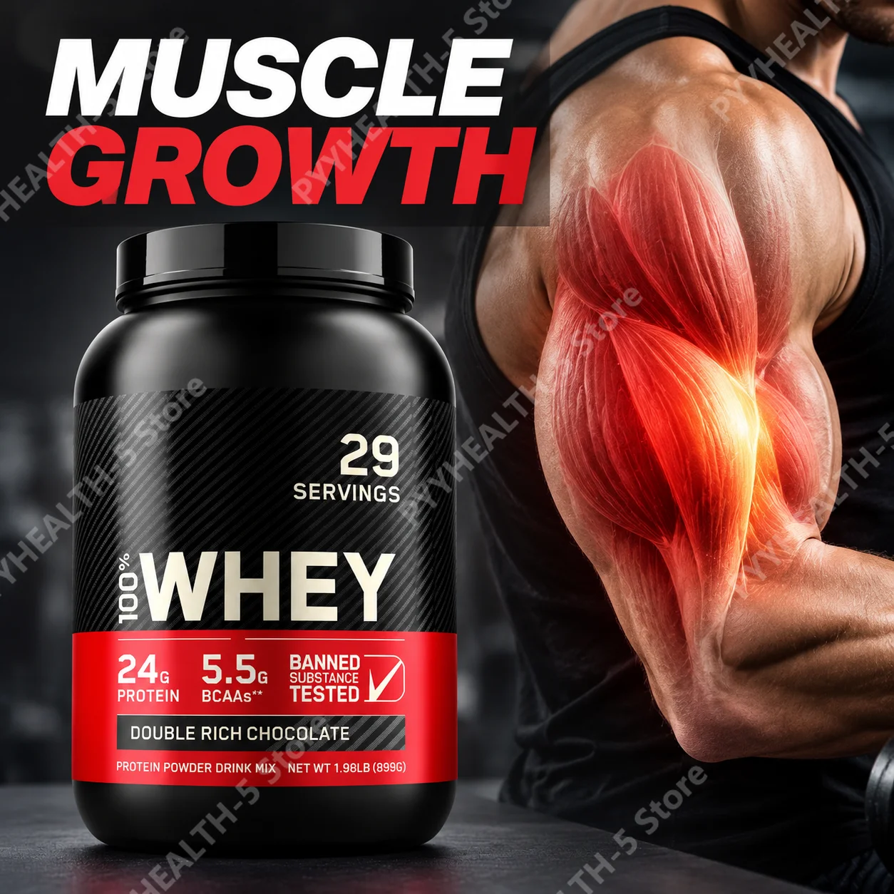 Whey Protein Powder Boost Muscle Growth Speed Muscle Repair 24g Protein 5.5g BCAA Low Calorie Gluten Free 899g 29 Servings