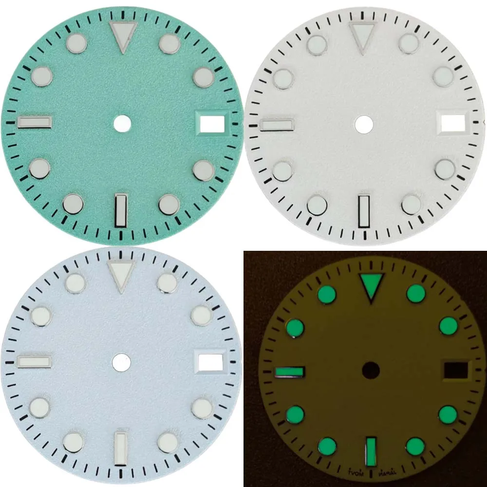 

28.5MM Frosted Watch Dial for NH35 NH36 4R 7S Movement Single Calendar Green Luminous Matte Green/Blue/White Dials No Logo