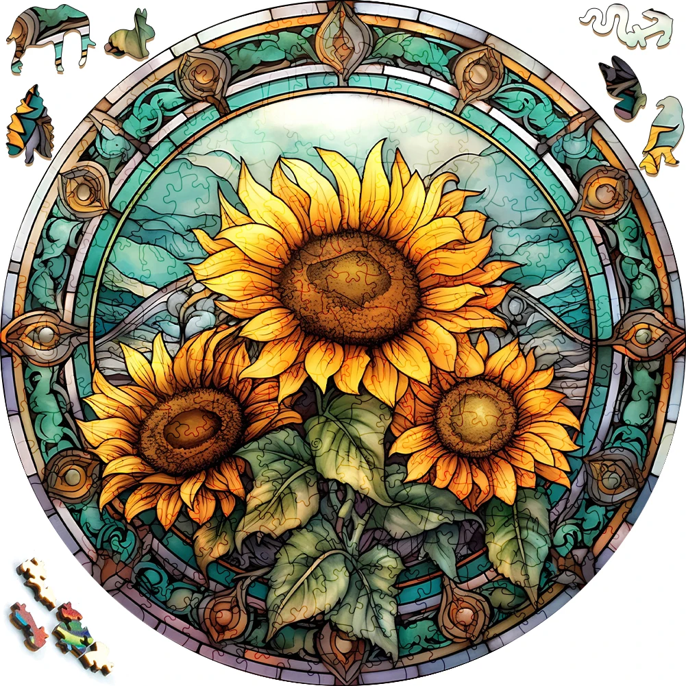 

Painted Flowers Sunflower Wooden Puzzle For Adults Wooden Crafts Colorful And Round Shaped Puzzle Wood Craft Social Game For Kid