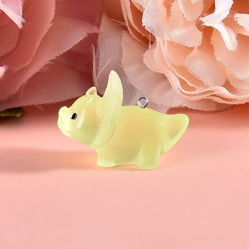 10pcs/lot Cute 3D Luminous Dinosaur animal Charms Resin Pendant For Jewelry Making Accessories DIY Earrings Necklace Keychain