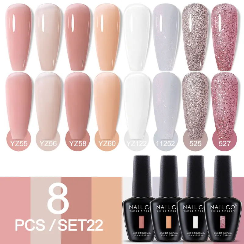 NAILCO 젤 네일 광택제 다크 레드 젤 네일 아트 키트, LED 바니시, 반영구 UV 젤 바니시, 네일 래커, 15ml, 8 개/세트