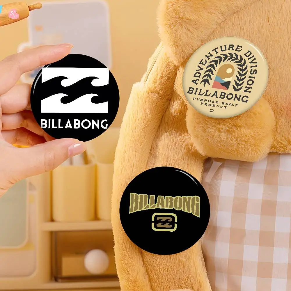 B-Billabong Surf Fashion Creative Pins Funny Round Snap-in Brooch Badge Backpack Hat Accessories Jewelry Gifts for Friend