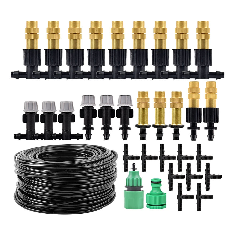 

Greenhouse Garden 5-30M Automatic Drip Watering Irrigation Kit System 1/4'' 4/7mm Hose Brass Mist Nozzles for Lawn Pot Flower