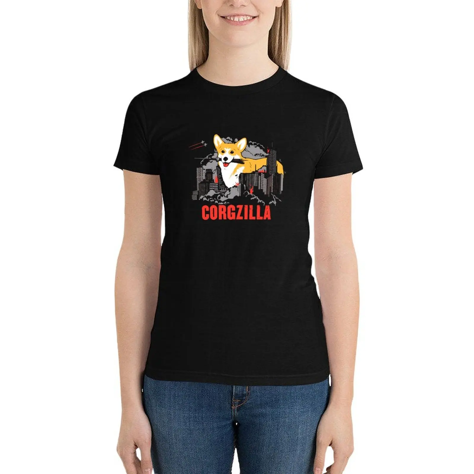 

CORGZILLA T-Shirt lady clothes oversized korean fashion aesthetic clothes T-shirt Women