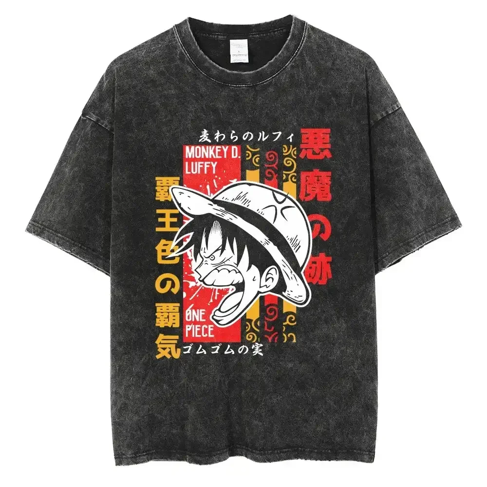 

ONE PIECE Luffy Pirate King Rage Shirt Anime Retro T-Shirt Designer Illustration Pattern Street Harajuku Summer 2025 New