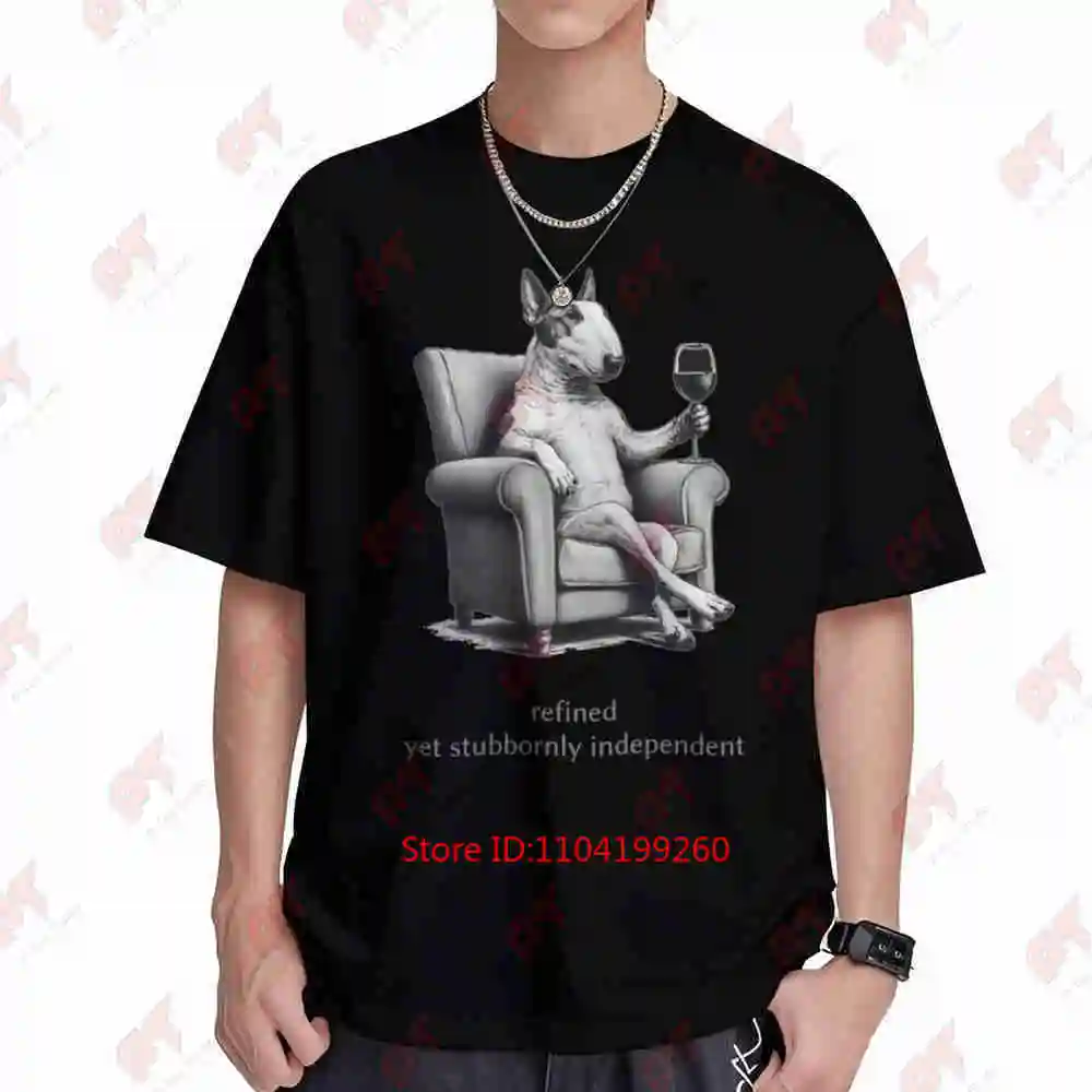 Bull Terrier Drinking Wine Short Sleeve Tee 100% Cotton T-Shirt
