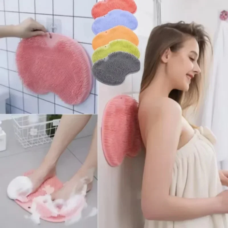 1pcs Multifunctional Silicone Lazy Back Bathroom Shower Mat Exfoliating Anti Slip Back Massage Brush with Sucker for Bath