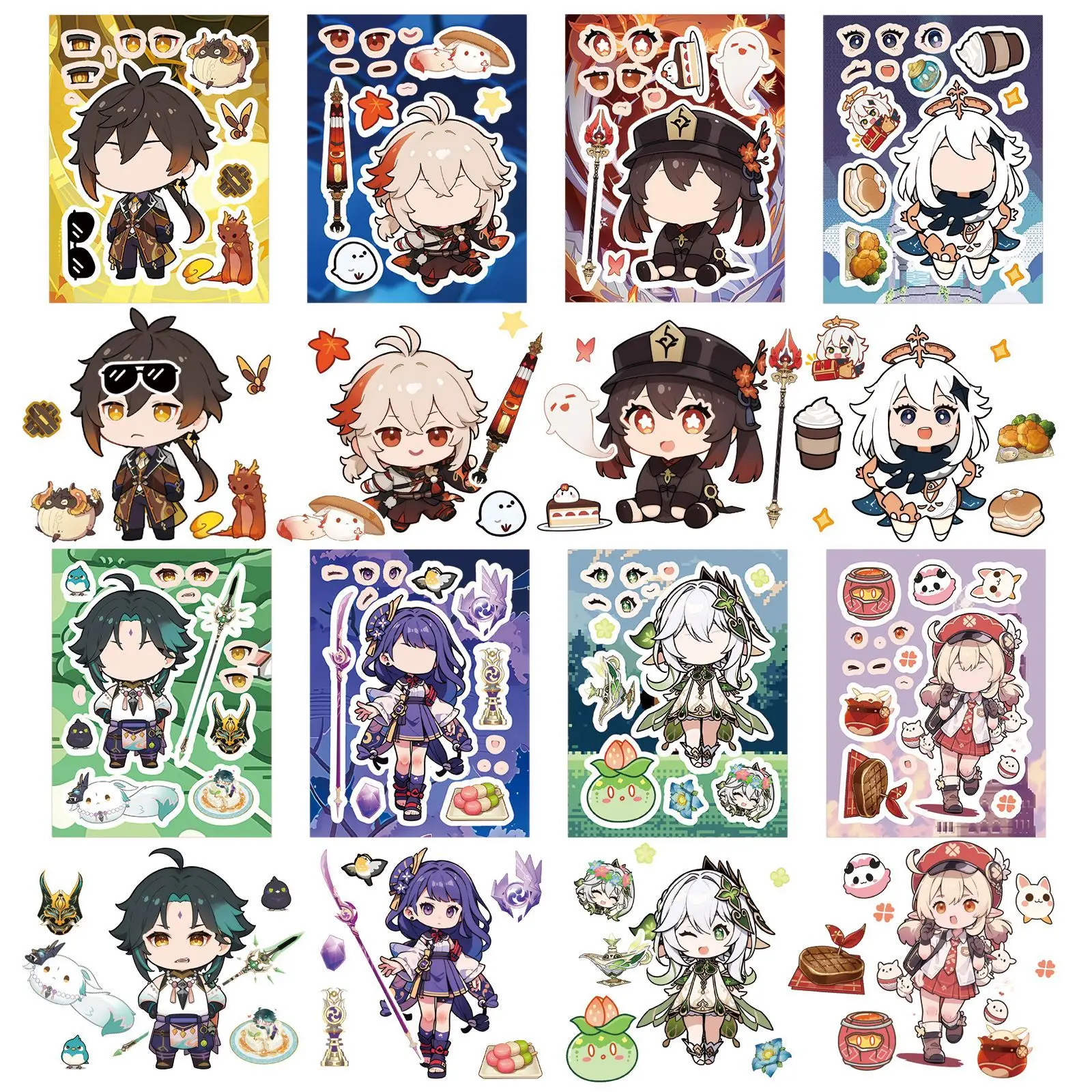 

8/16Sheets Genshin Impact Puzzle Cartoon Cute Fun Beelzebul Make a Face Doodle Sticker DIY Suitcase Scooter Desk Helmet Notebook