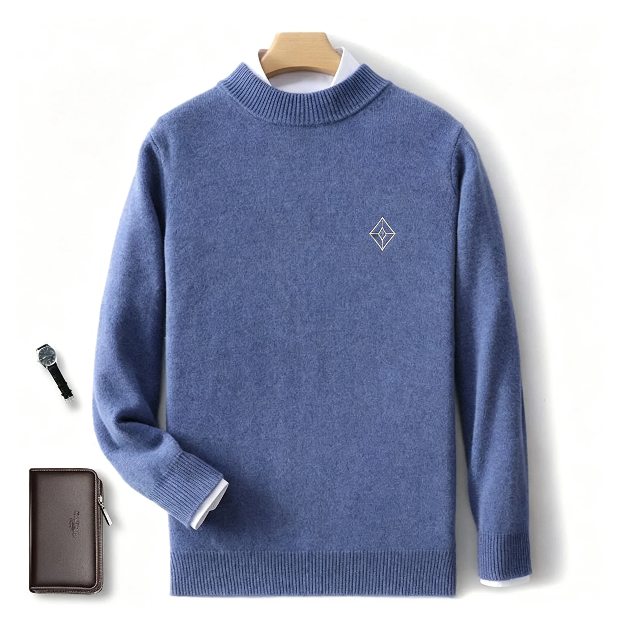 Young and middle-aged men's bottoming shirt is extremely simple, round neck, pure cashmere sweater, men's pullover sweater, thic