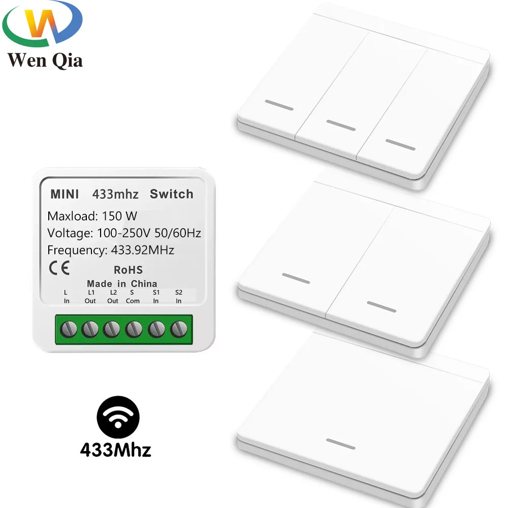 2 Way Wireless Light Switch Without Neutral,Rf 433MHz Remote Control Wall Switch with Mini Relay Module for Home Electrical Lamp