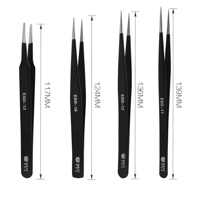 Pinset ESD9-16 terbaik profesional 302 baja tahan karat antistatis presisi tinggi alat Forceps bulu mata lurus melengkung