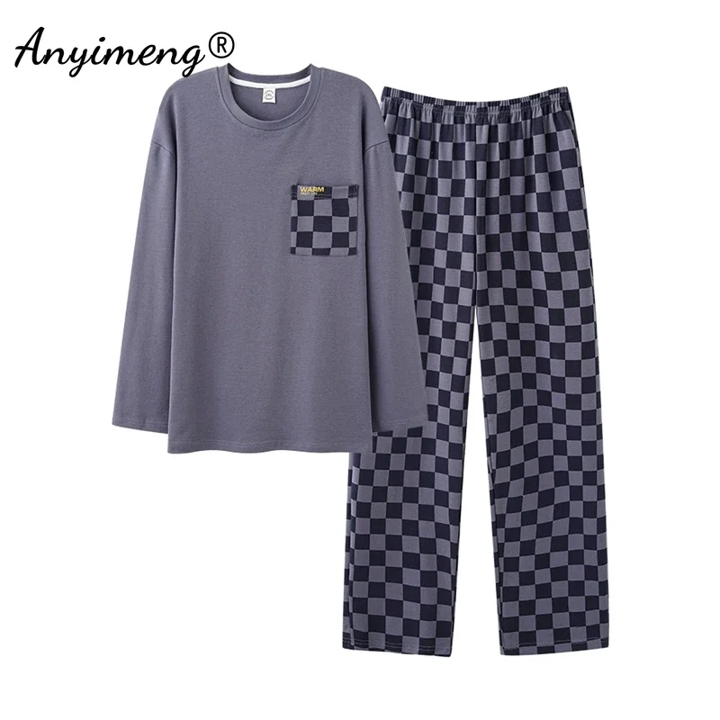 New Autumn Winter Cotton Pajamas for Men Long Sleeves Long Pants Soft Pajama Plus Size L-3XL Pyjamas Fashion Man Sleepwear