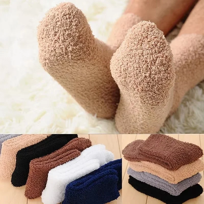 Winter Warm Thicken Fluffy Unisex Coral Velvet Towel Socks Men Soft Elastic Thermal Cozy Floor Sleeping Socken Dropshipping