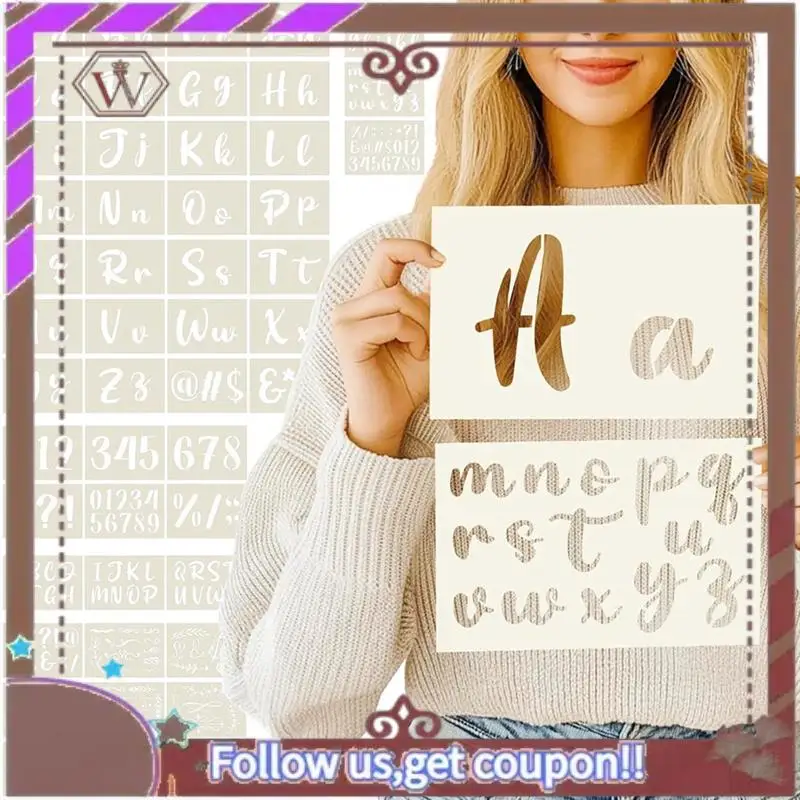 ABBG-50PCS Calligraphy Stencil Alphabet Drawing Kit - Reusable Cursive Stencil Alphabet Includes Letters, Numbers