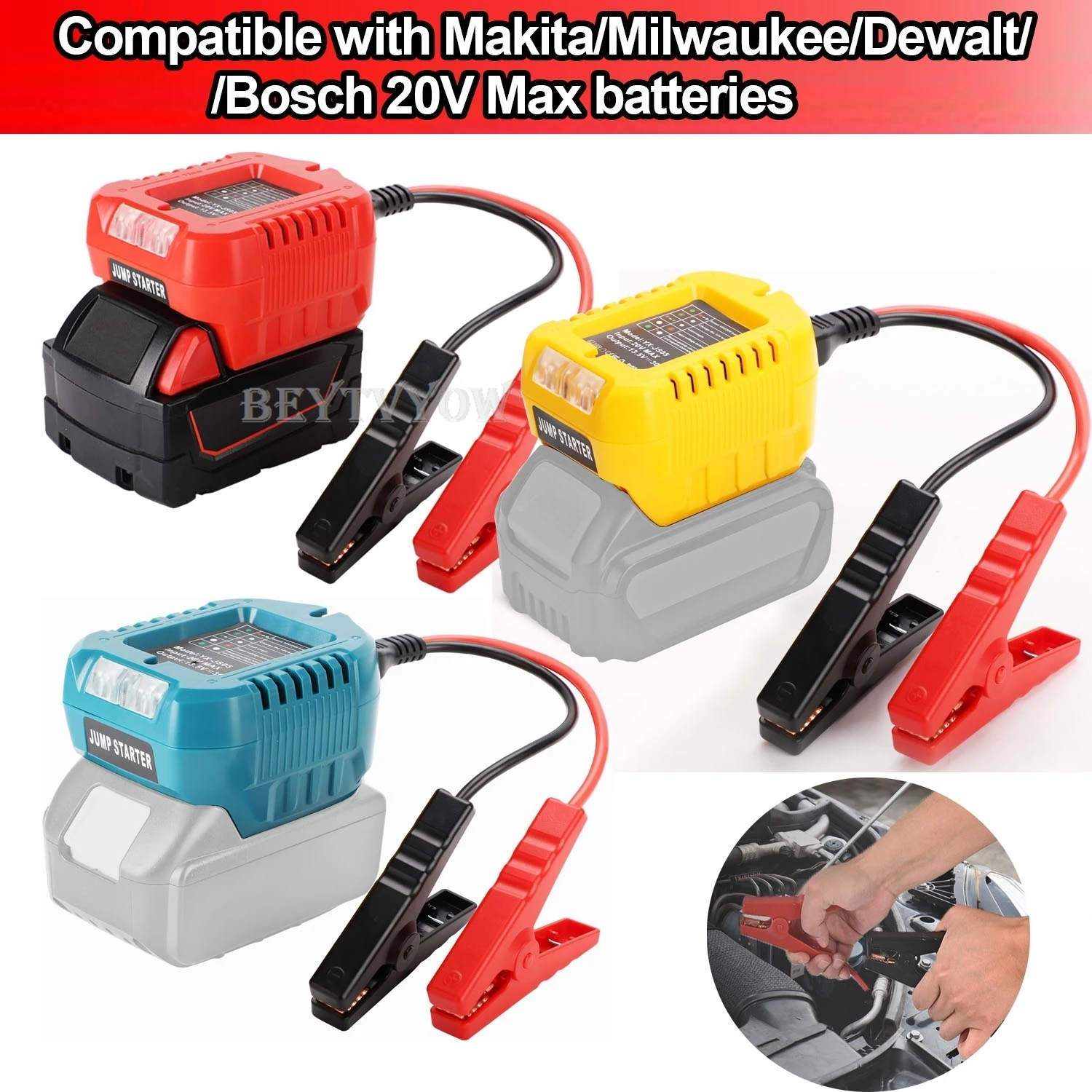 

Jump Starter Compatible with Milwaukee/Makita/Dewalt/Bosc 18V Batteries Portable 11AWG 1.2FT Jumper Cable Kit Car Jump Starter