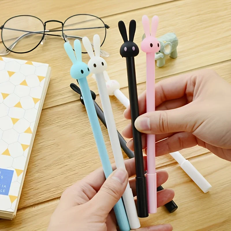 

8pcs Cartoon Fresh Bunny Shaped Neutral Pen, Cute Long Eared Cute Bunny Learning Stationery Signature Pen Office Accessories