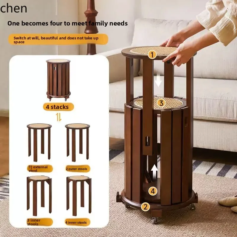 YFY Solid Wood Stacking Stool Home Wooden Stool Stackable Living Room Combination Comfortable for Long Sitting with Wheels