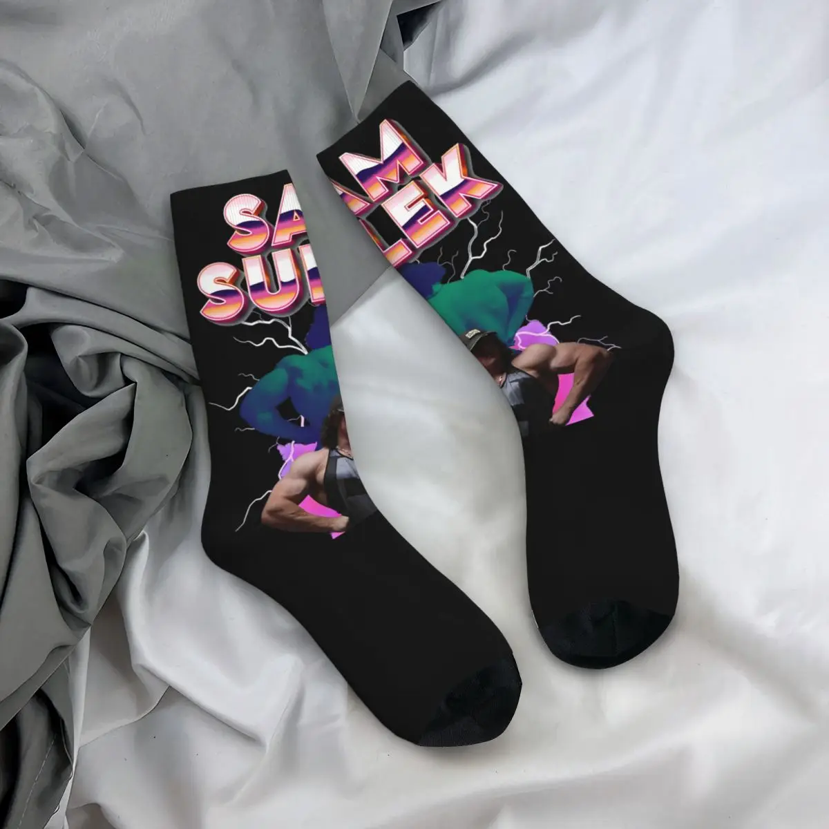 Sam-Unisex Polyester Socks, Soccer Socks, Tubo Médio, Ginásio, Humor