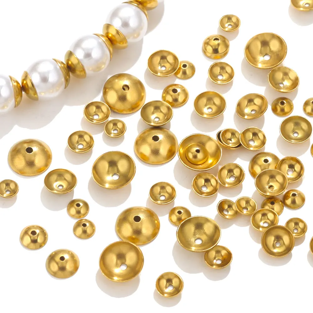 

50pcs 3-8mm Gold Plated Stainless Steel Round Bead Caps Spacer Beads for Peal Jewelry Making DIY Jewelry Accessories Wholelsale