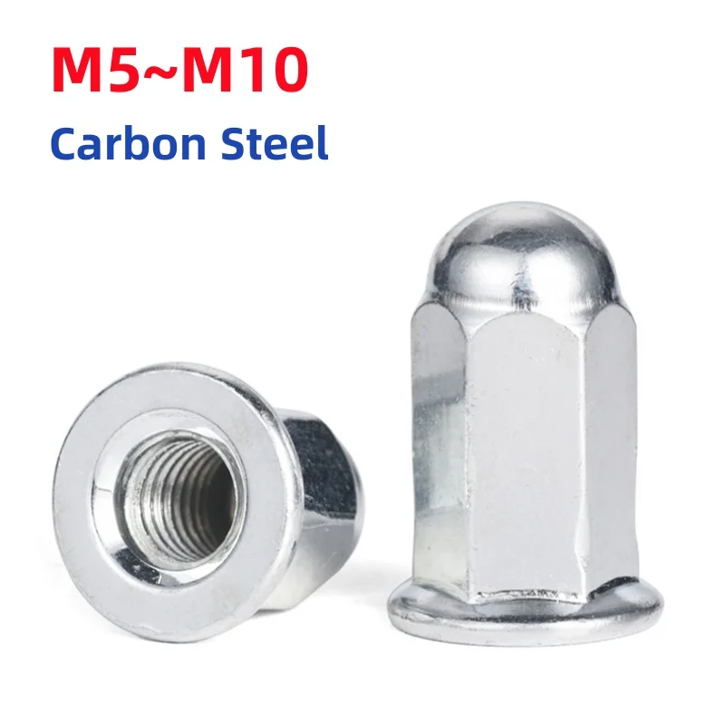 M5 M6 M8 M10 White Zinc Carbon Steel Extended Flange Acorn Nut Heightened Flange Cap Nuts For Motorcycle Cylinder Nuts