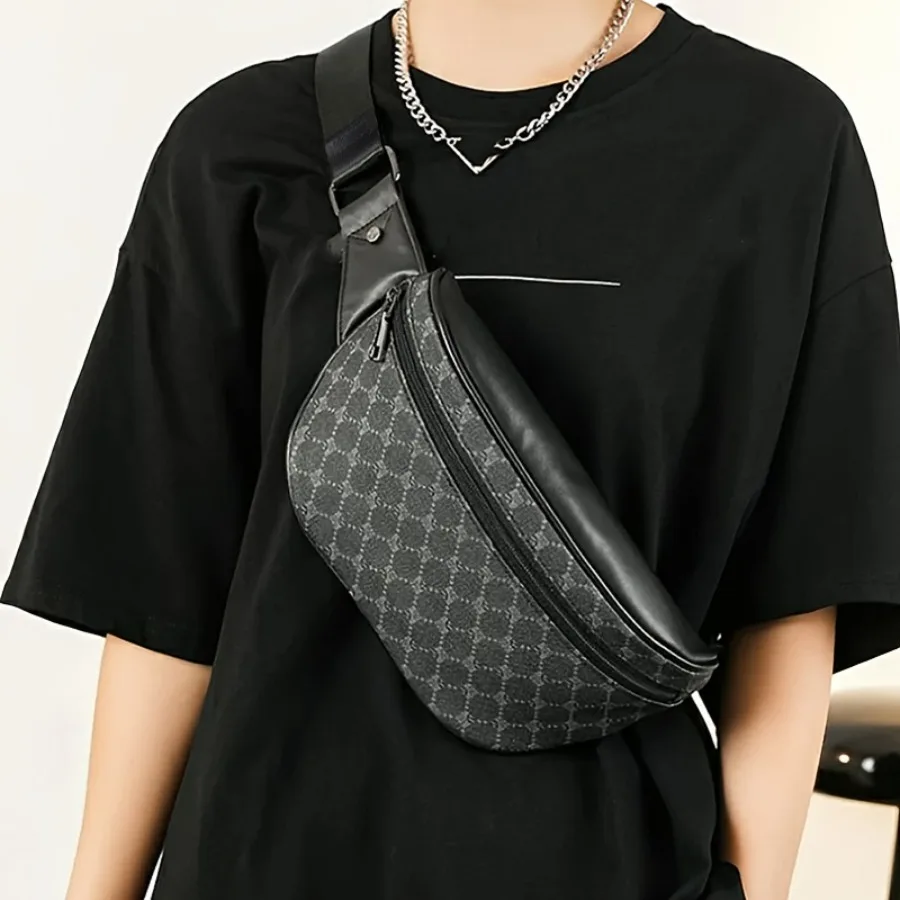 

【New Arrival】Vintage Monogram Crossbody Fanny Pack, PU Leather Trim Chest Waist Bag, Casual Streetwear Sling Bag For Men & Women