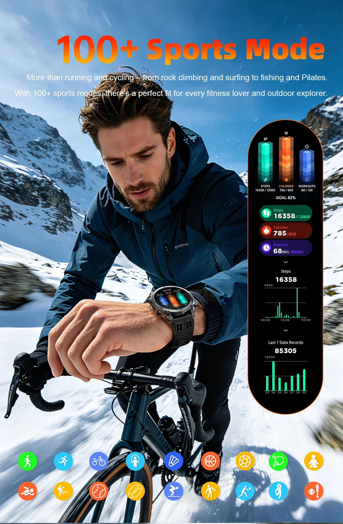 2026 Neue Militär-Smartwatch T-RX4 mit integriertem GPS, 10ATM wasserdicht, Kompass, 850mAh Akku, 1,7-Zoll-AMOLED-Display, Sport- und Fitnessuhr – Detail 15