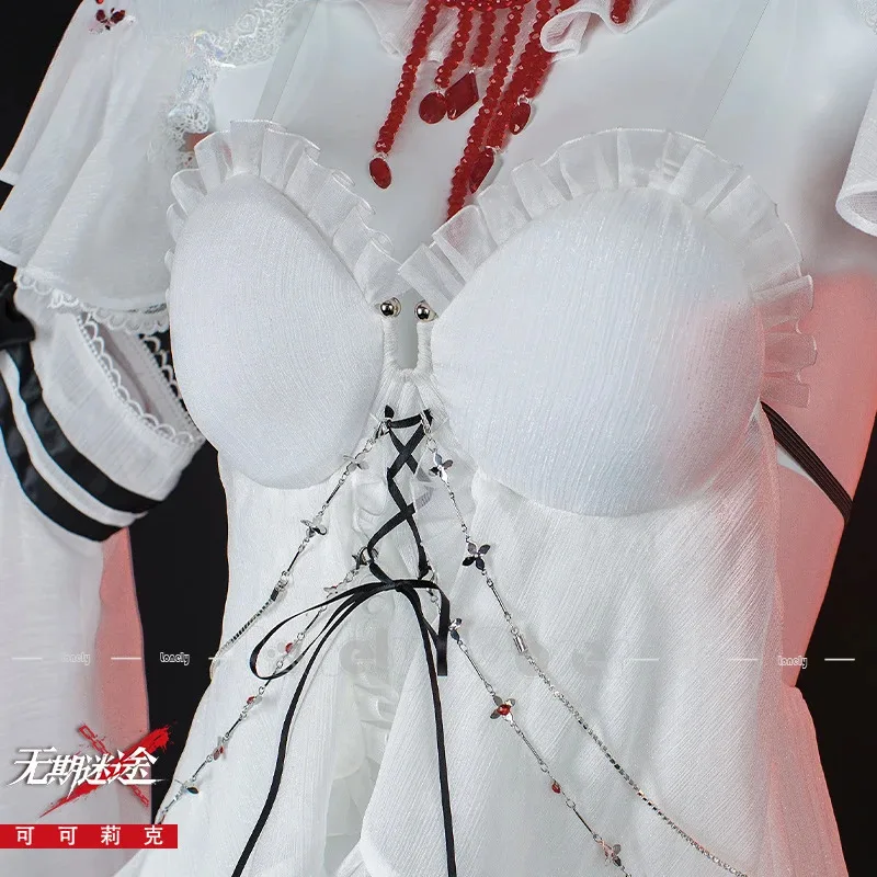 

Цикликельный костюм для косплея, парик, игра «Путь в никуда», белое платье, сексуальная униформа, заколка с цветком Sinner, ногти, леггинсы для девочек