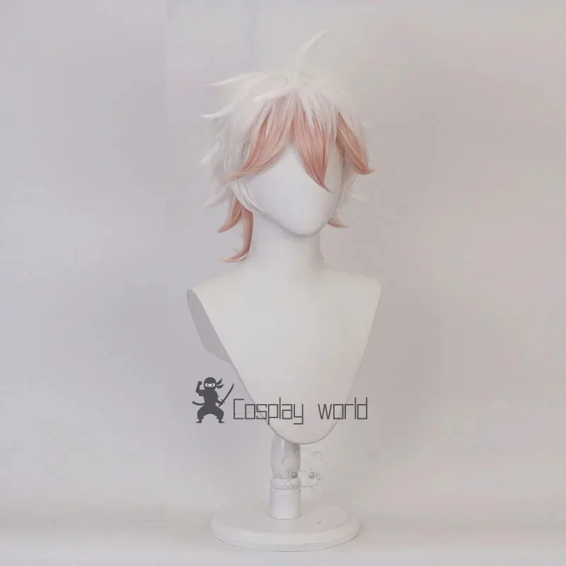 Anime Nagito Komaeda Cosplay Wigs 35cm Short Pink White Color Party Cosplay Heat Resistant Synthetic Hair +Wig Cap